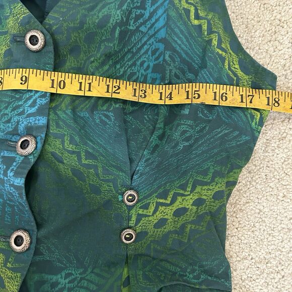 Vtg 80s/90s Painted Vest Button Art Boho Green Western Women Size 34 US M - Picture 5 of 6
